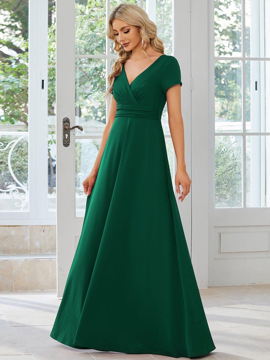Stylish V-Neck Pleated A-Line Bridesmaid Dress