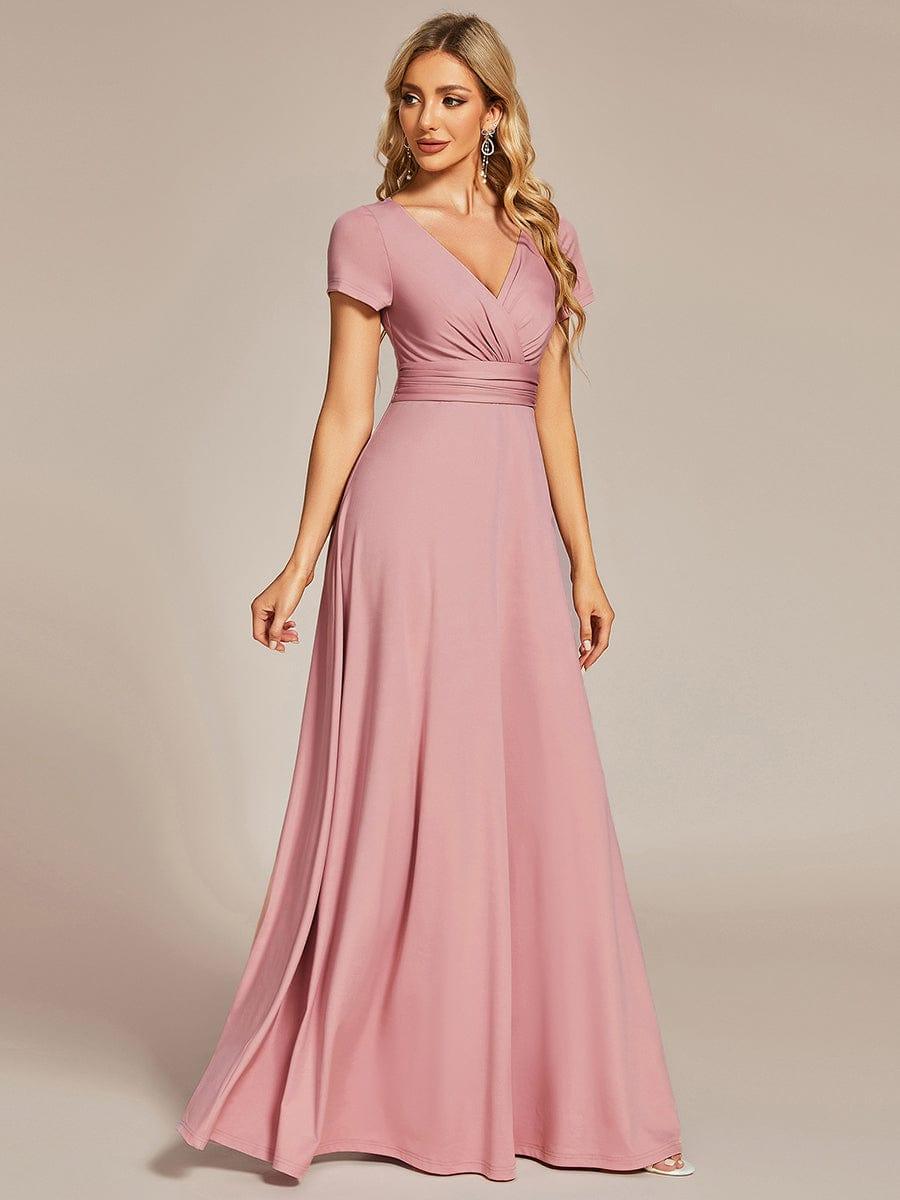Stylish V-Neck Pleated A-Line Bridesmaid Dress