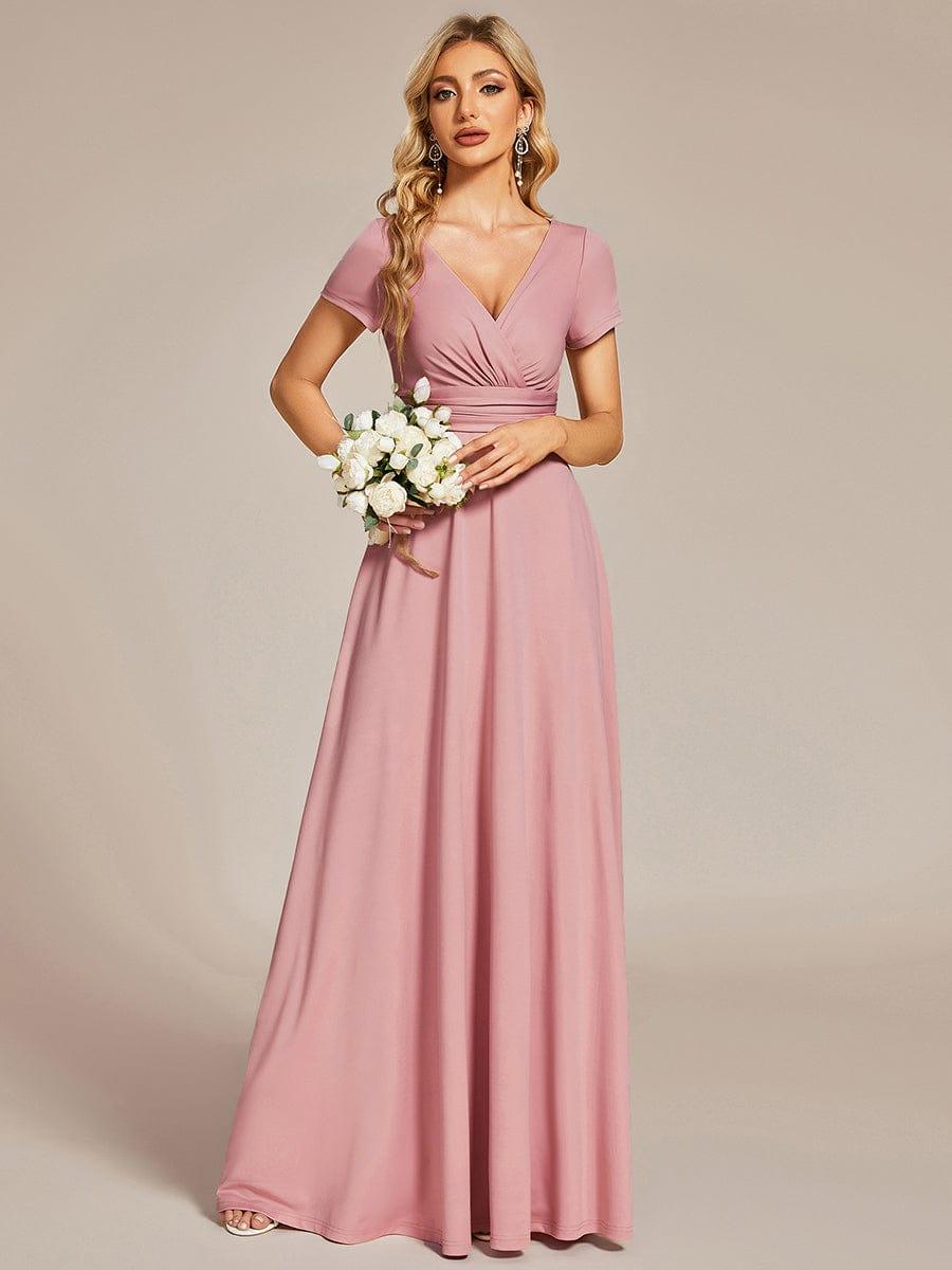 Stylish V-Neck Pleated A-Line Bridesmaid Dress
