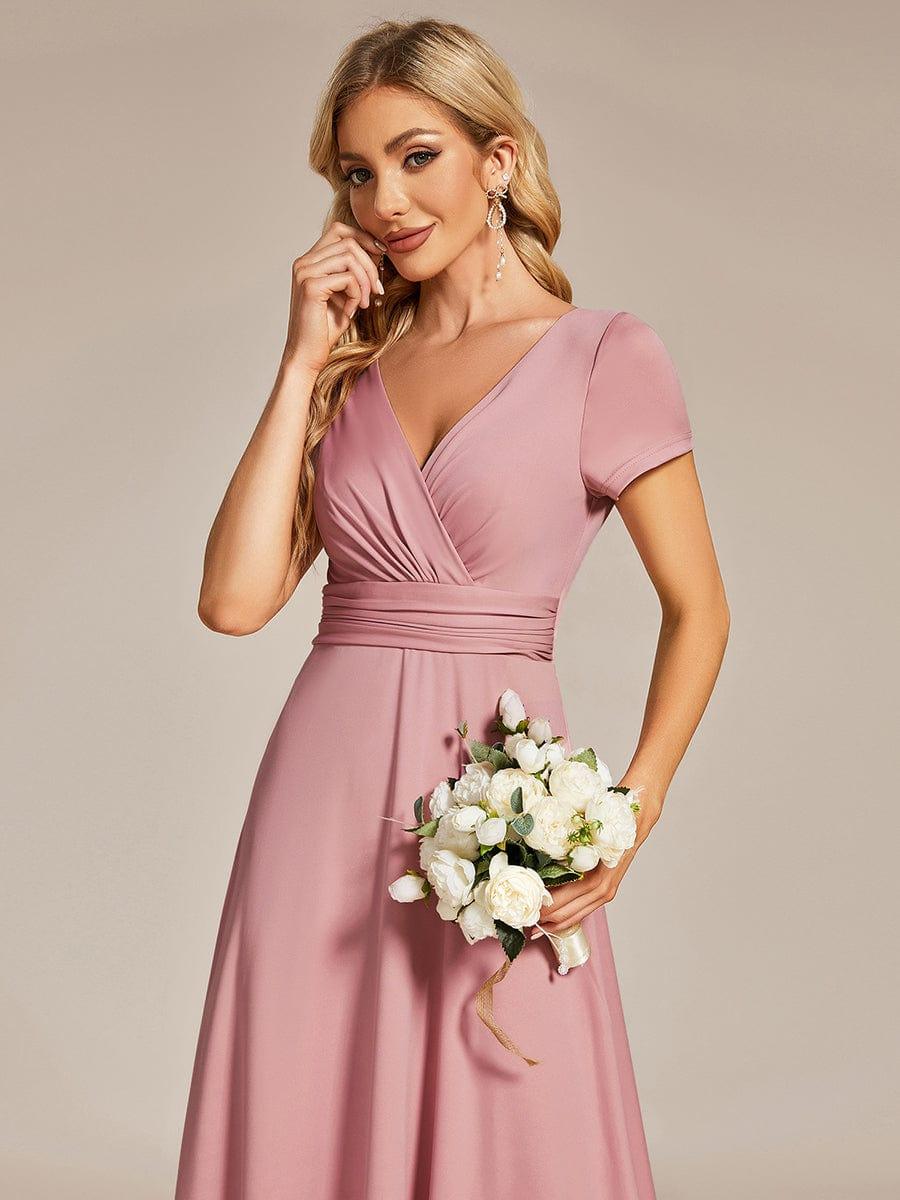 Stylish V-Neck Pleated A-Line Bridesmaid Dress