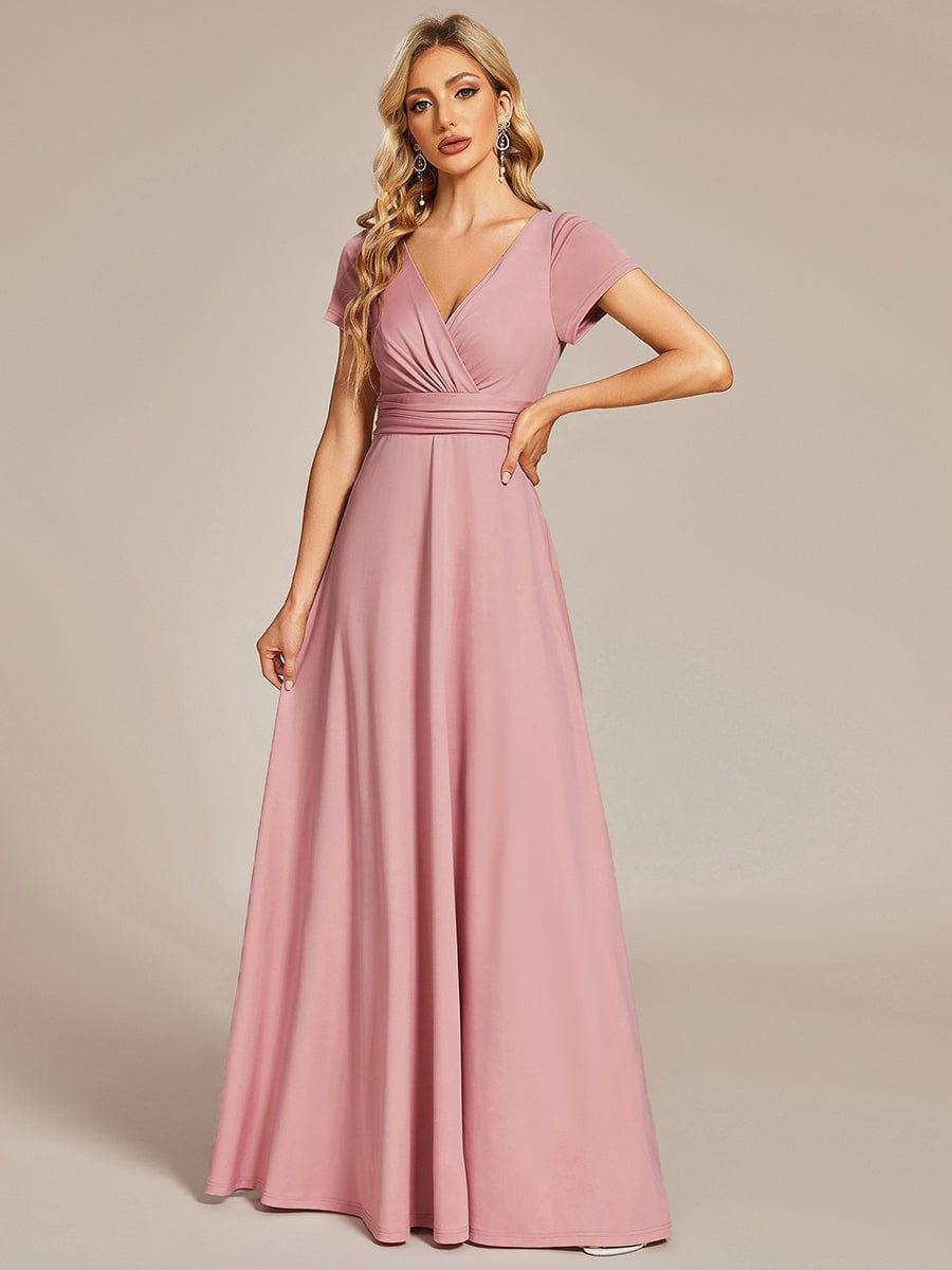 Stylish V-Neck Pleated A-Line Bridesmaid Dress