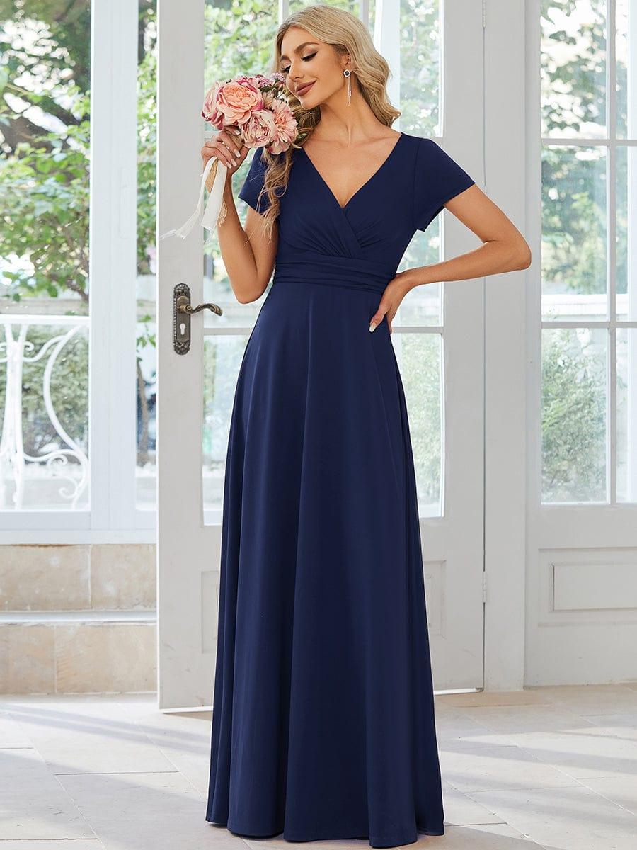 Stylish V-Neck Pleated A-Line Bridesmaid Dress