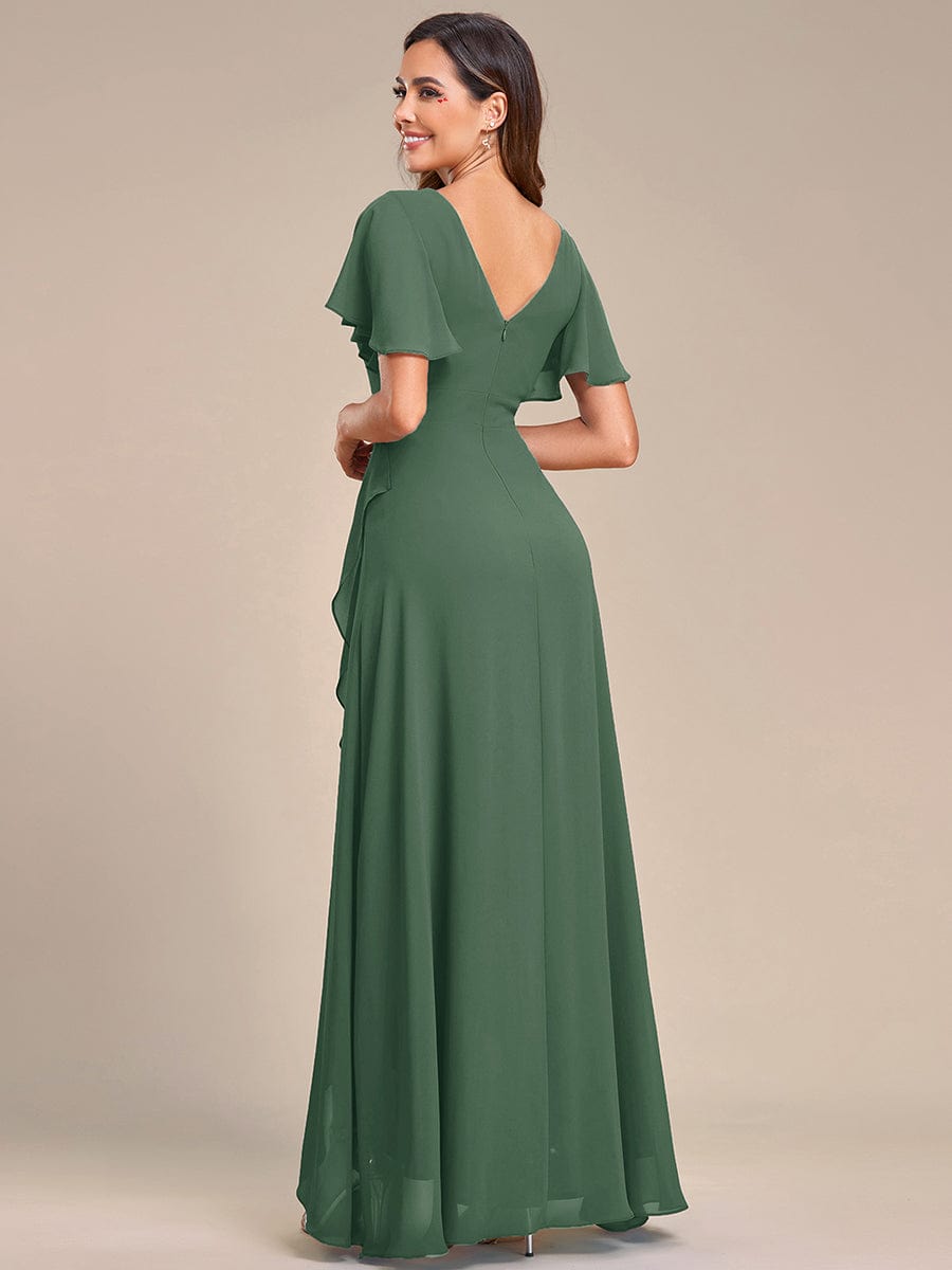 Graceful V-Neck Ruffle High-Low Chiffon Bridesmaid Dress