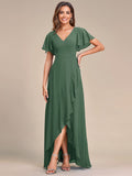 Graceful V-Neck Ruffle High-Low Chiffon Bridesmaid Dress