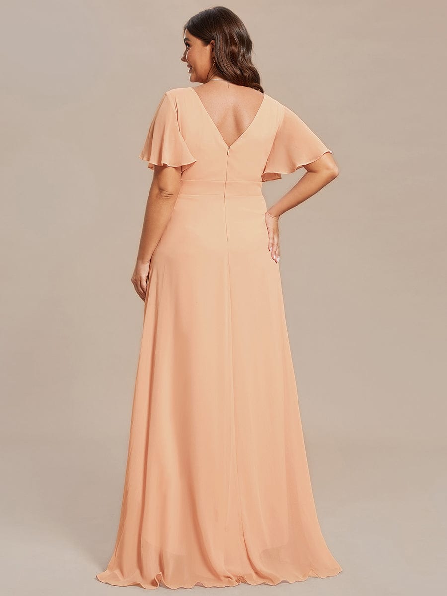 Graceful V-Neck Ruffle High-Low Chiffon Bridesmaid Dress