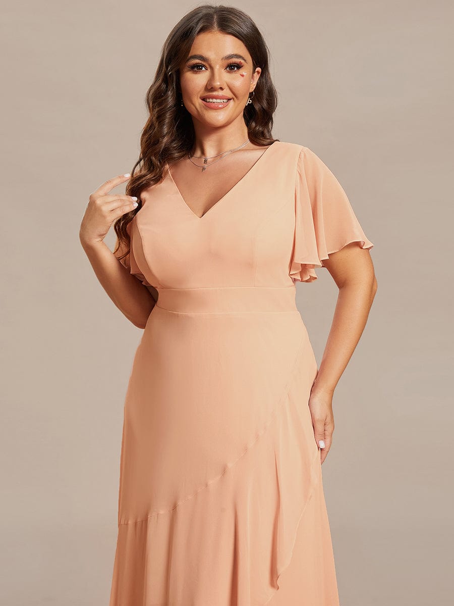 Graceful V-Neck Ruffle High-Low Chiffon Bridesmaid Dress