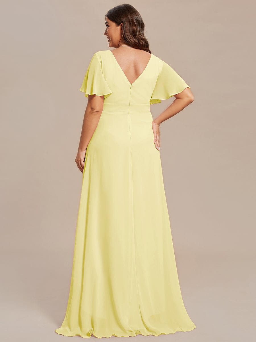 Graceful V-Neck Ruffle High-Low Chiffon Bridesmaid Dress