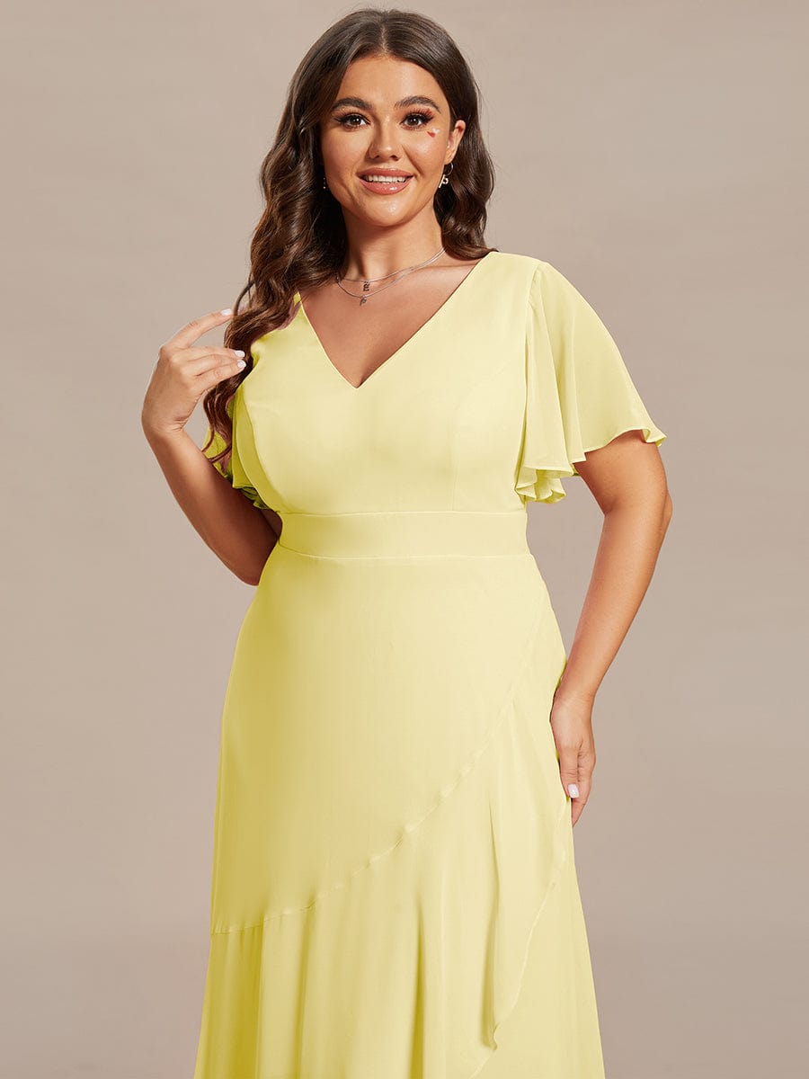 Graceful V-Neck Ruffle High-Low Chiffon Bridesmaid Dress