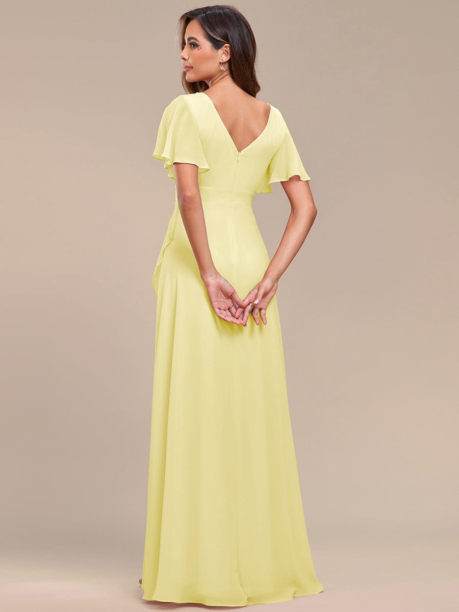 Graceful V-Neck Ruffle High-Low Chiffon Bridesmaid Dress