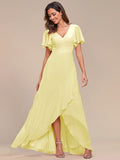 Graceful V-Neck Ruffle High-Low Chiffon Bridesmaid Dress