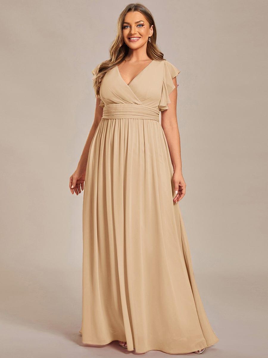 Plus Size V-Neck Bridesmaid Dress with Cutout Back