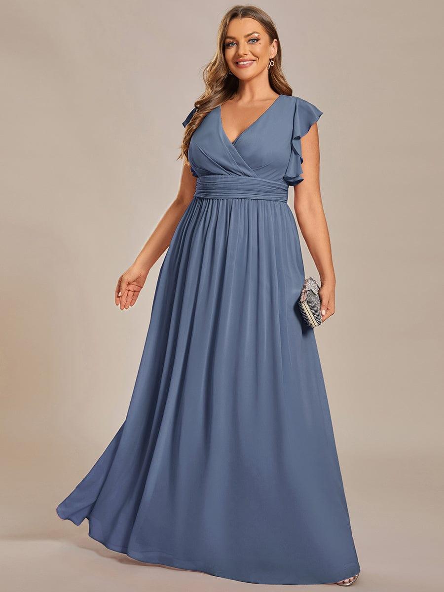 Plus Size V-Neck Bridesmaid Dress with Cutout Back