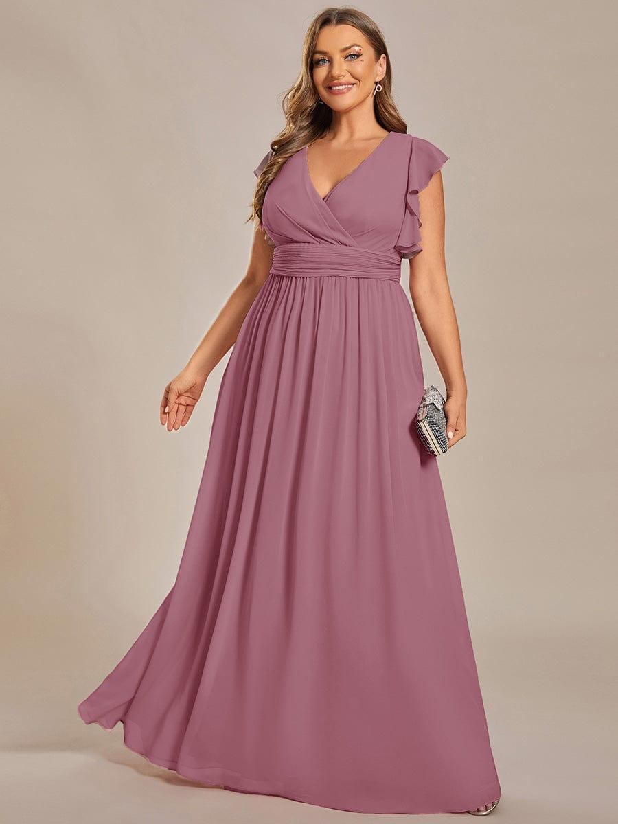 Plus Size V-Neck Bridesmaid Dress with Cutout Back
