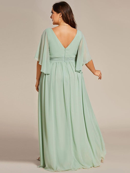 pretty ELYAN|Plus Size Half Sleeve Pleated A-Line V-Neck Chiffon Bridesmaid Dress