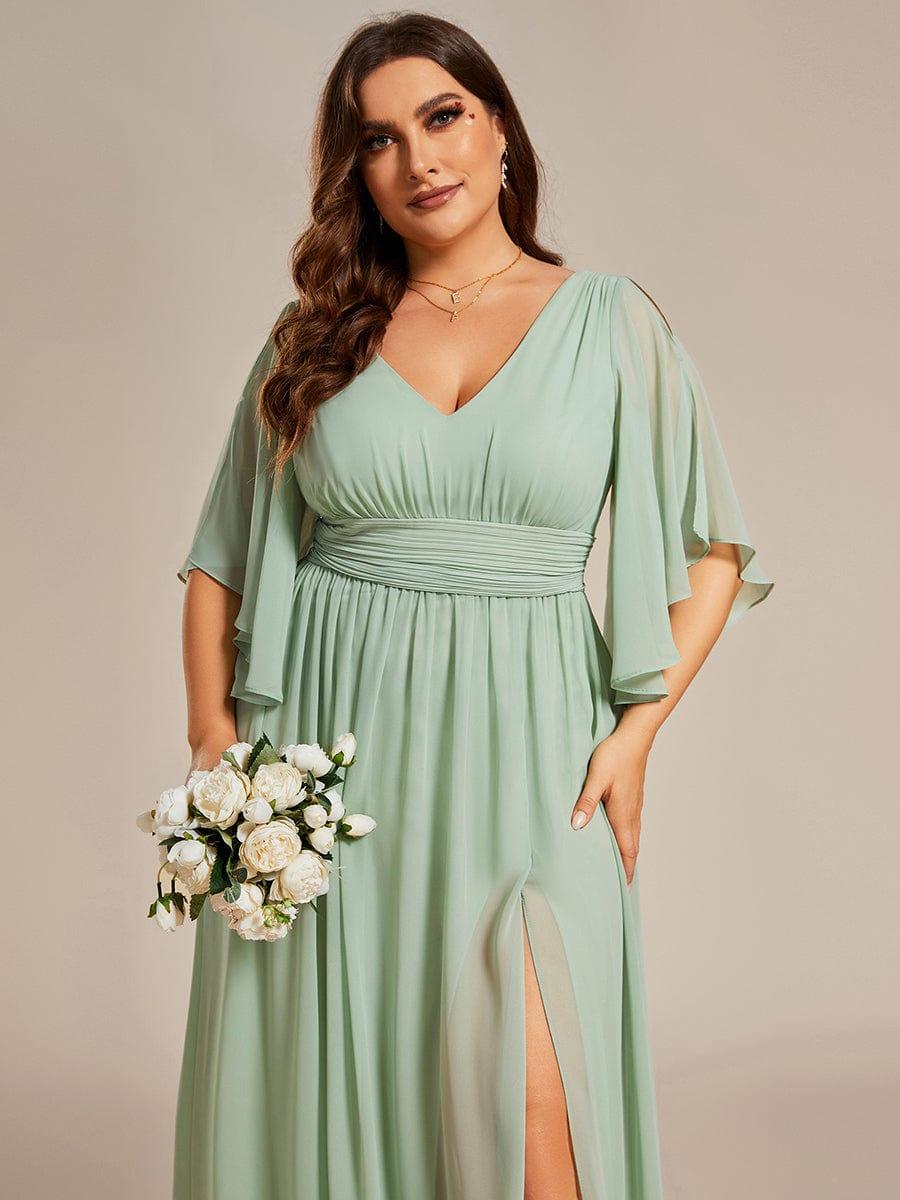 Elegant Pleated A-Line Chiffon Bridesmaid Dress with Slit
