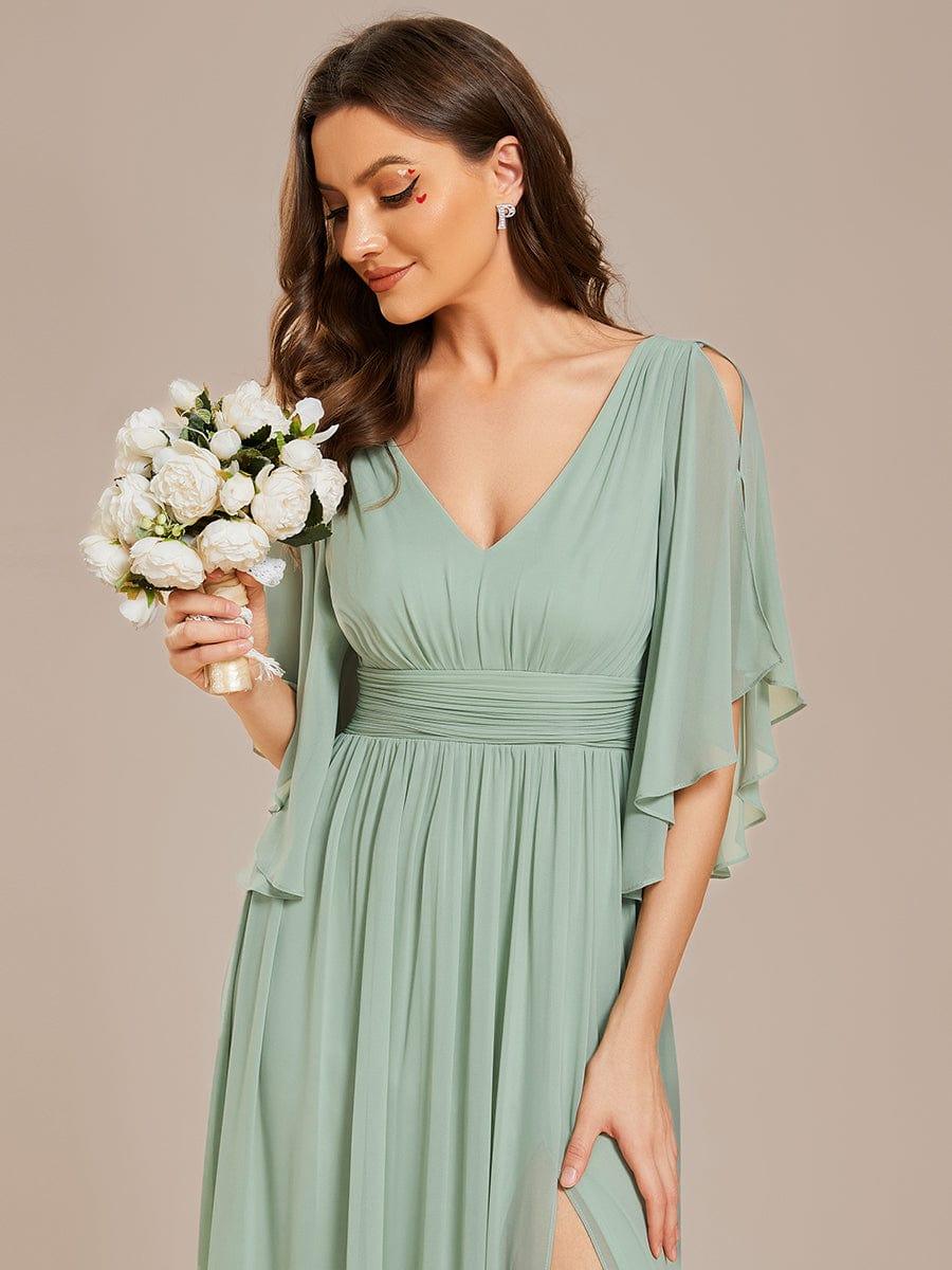 Elegant Pleated A-Line Chiffon Bridesmaid Dress with Slit