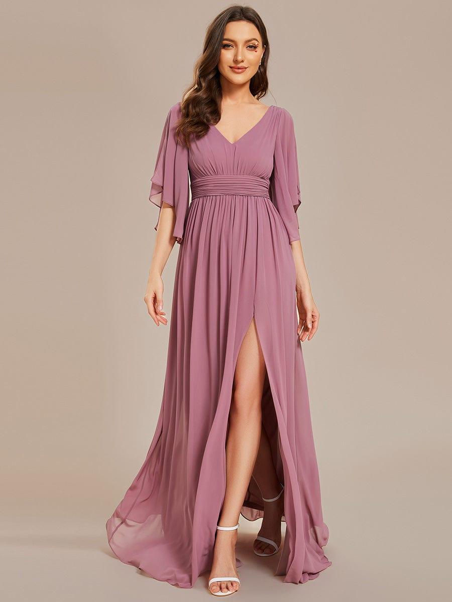 Elegant Pleated A-Line Chiffon Bridesmaid Dress with Slit