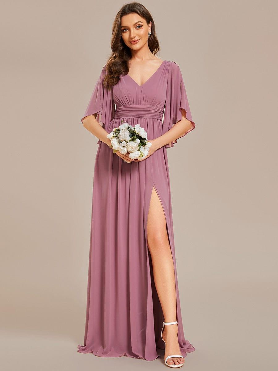 Elegant Pleated A-Line Chiffon Bridesmaid Dress with Slit