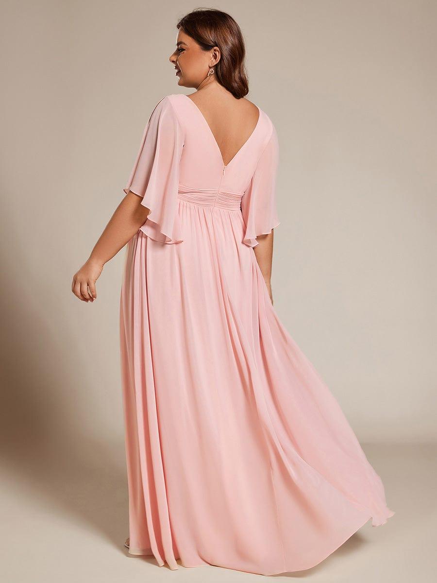 Plus Size V-Neck Pleated Chiffon Bridesmaid Dress with Slit