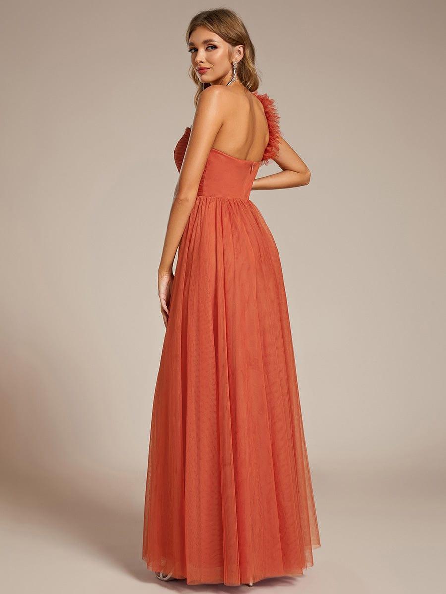 One Shoulder Corset Tulle A-Line Bridesmaid Dress with Slit