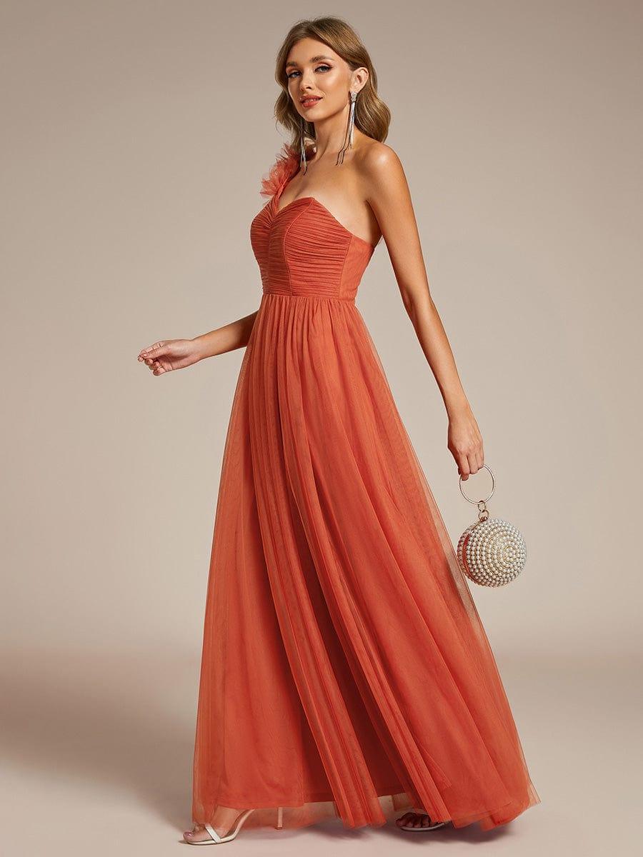 One Shoulder Corset Tulle A-Line Bridesmaid Dress with Slit