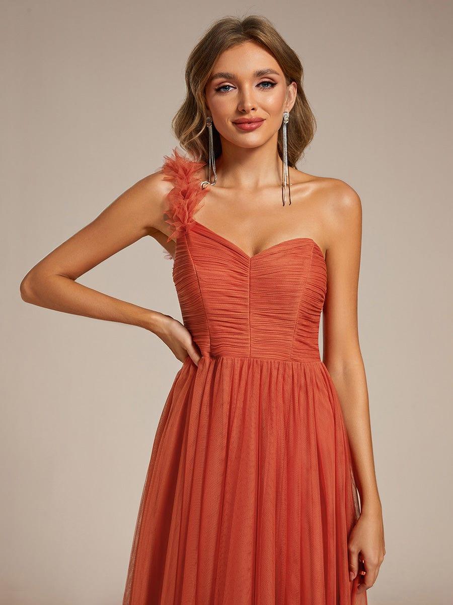 One Shoulder Corset Tulle A-Line Bridesmaid Dress with Slit