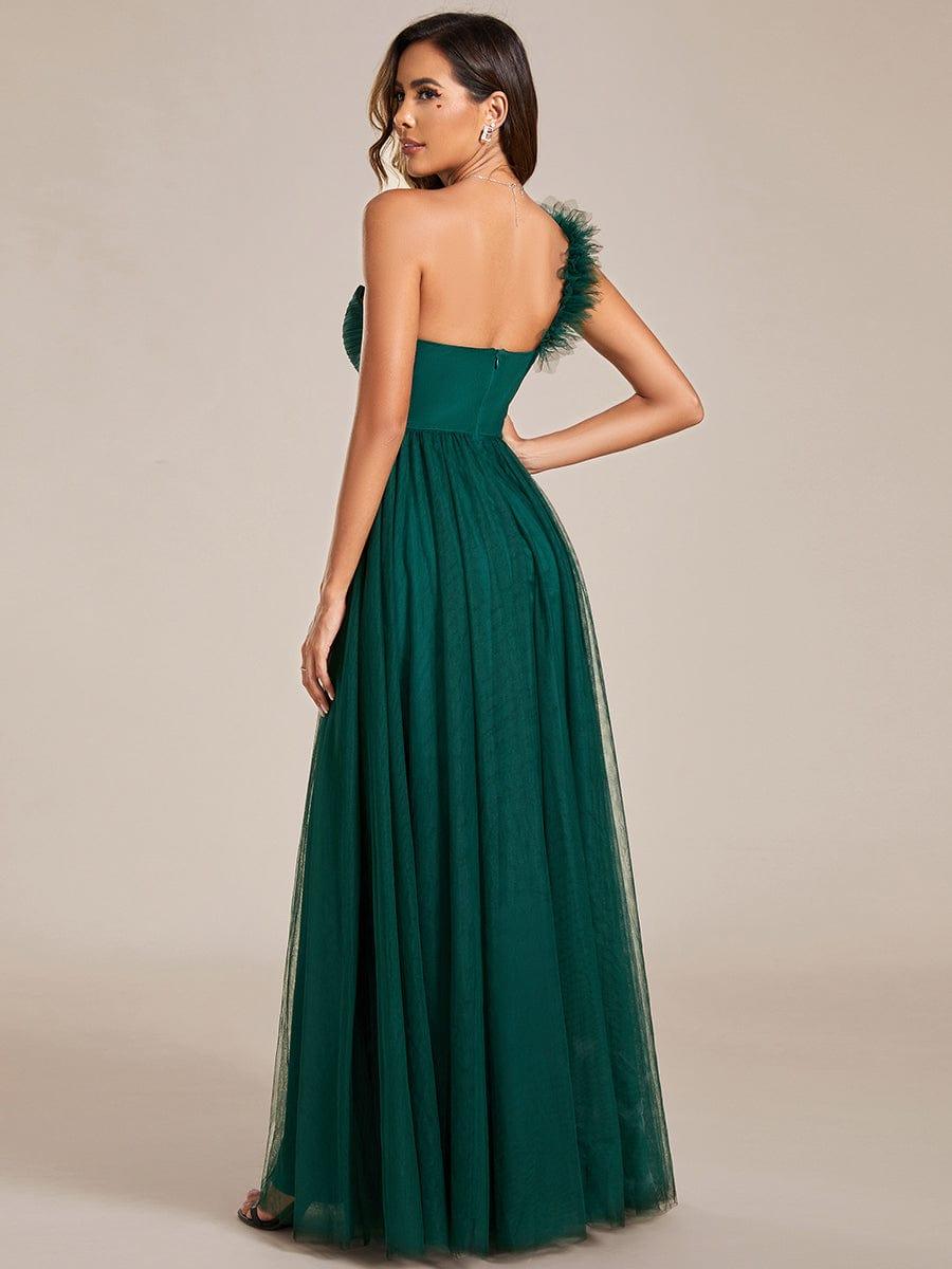 One Shoulder Corset Tulle A-Line Bridesmaid Dress with Slit