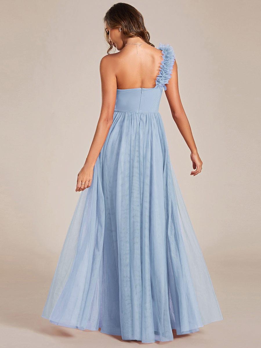 One Shoulder Corset Tulle A-Line Bridesmaid Dress with Slit
