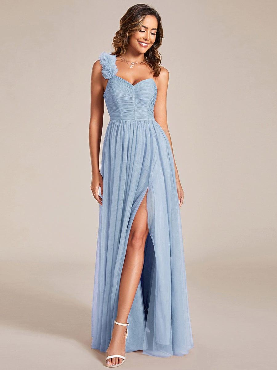 One Shoulder Corset Tulle A-Line Bridesmaid Dress with Slit