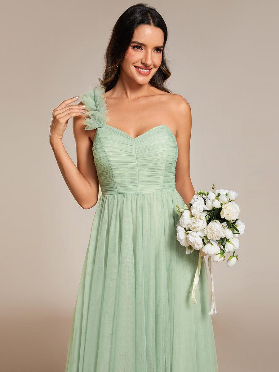One Shoulder Corset Tulle A-Line Bridesmaid Dress with Slit