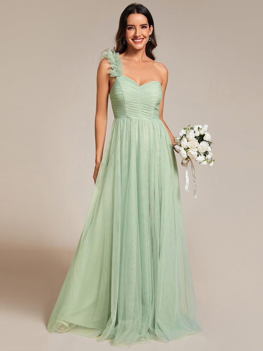 One Shoulder Corset Tulle A-Line Bridesmaid Dress with Slit