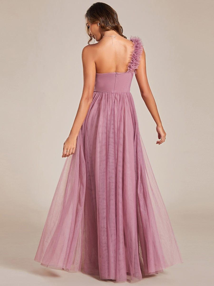 One Shoulder Corset Tulle A-Line Bridesmaid Dress with Slit
