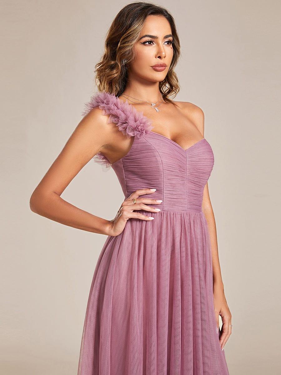 One Shoulder Corset Tulle A-Line Bridesmaid Dress with Slit
