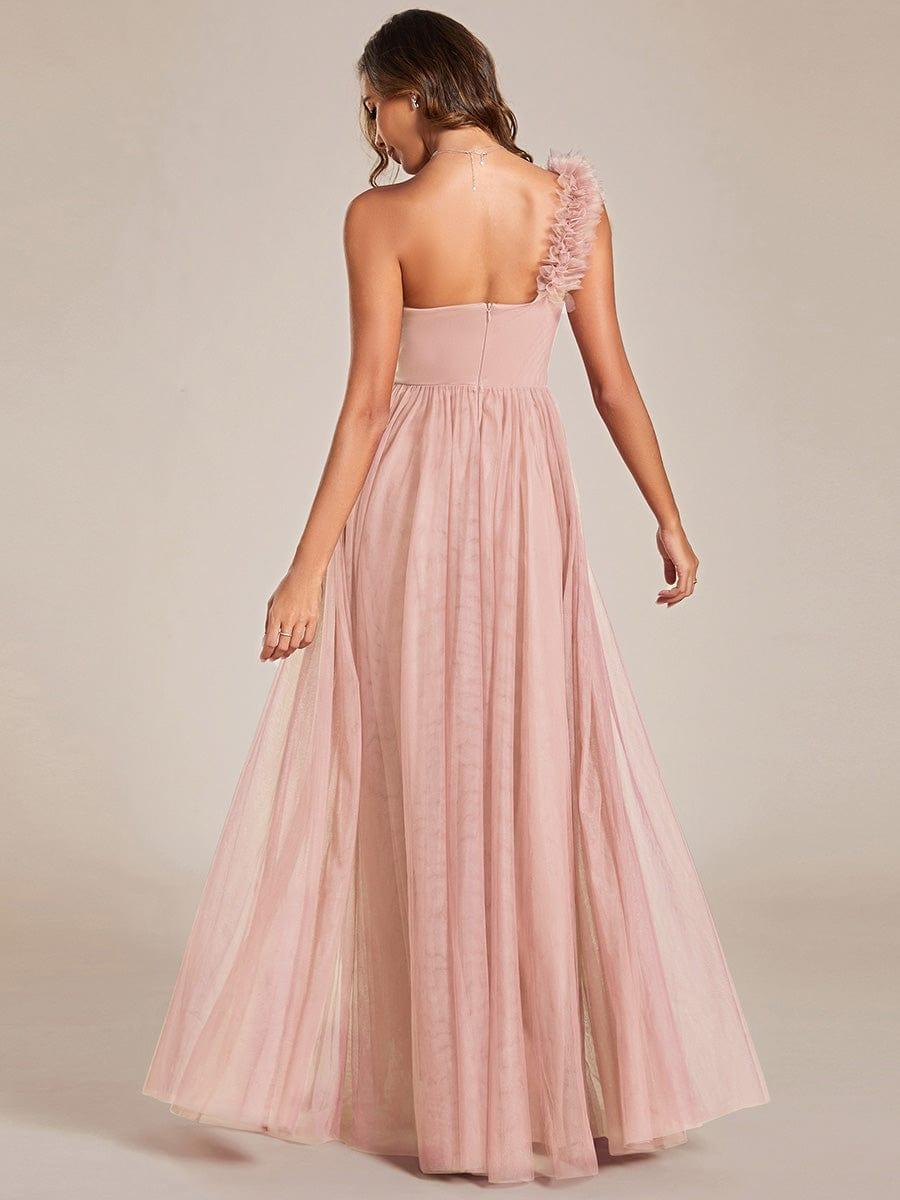 One Shoulder Corset Tulle A-Line Bridesmaid Dress with Slit
