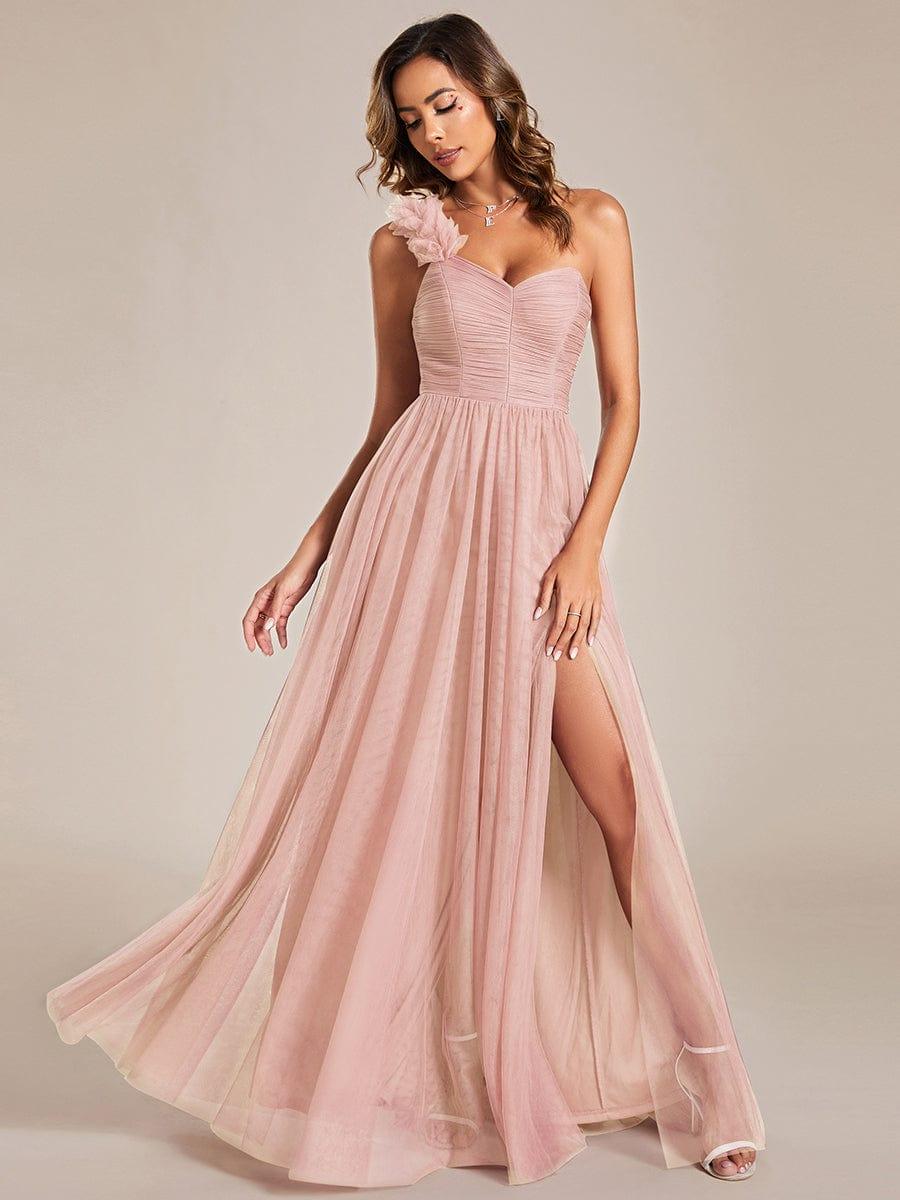 One Shoulder Corset Tulle A-Line Bridesmaid Dress with Slit
