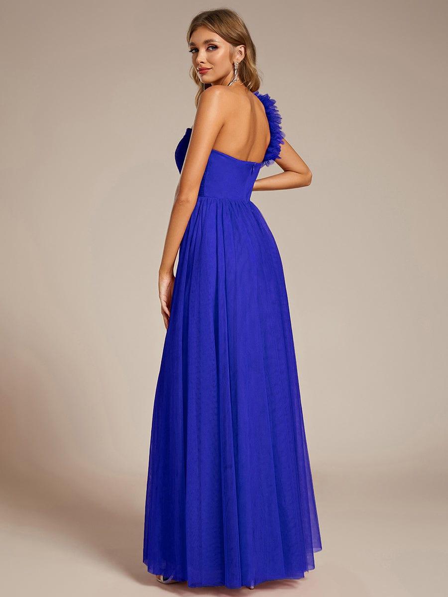 One Shoulder Corset Tulle A-Line Bridesmaid Dress with Slit