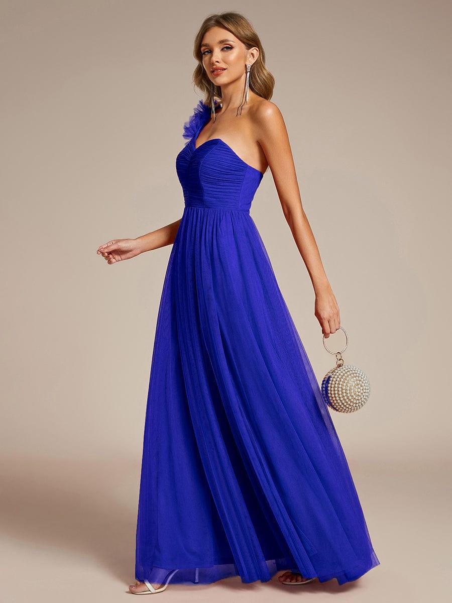 One Shoulder Corset Tulle A-Line Bridesmaid Dress with Slit