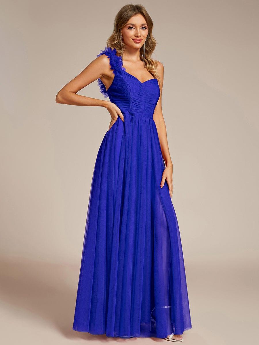 One Shoulder Corset Tulle A-Line Bridesmaid Dress with Slit
