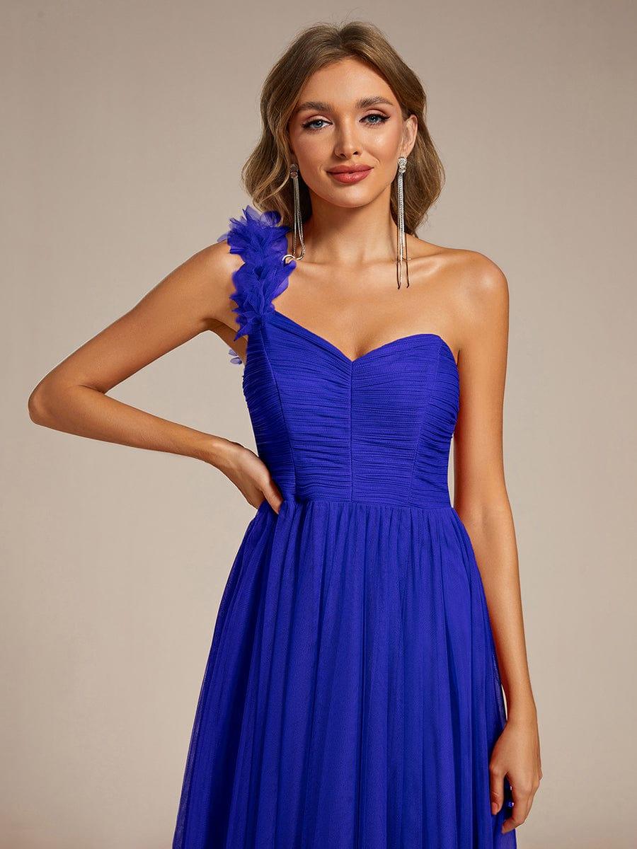 One Shoulder Corset Tulle A-Line Bridesmaid Dress with Slit