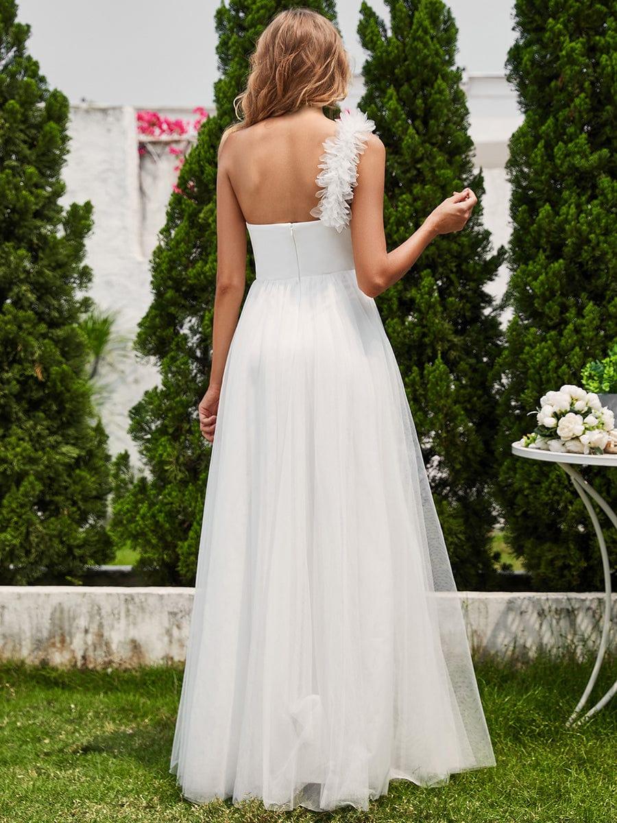 One Shoulder Corset Tulle A-Line Bridesmaid Dress with Slit