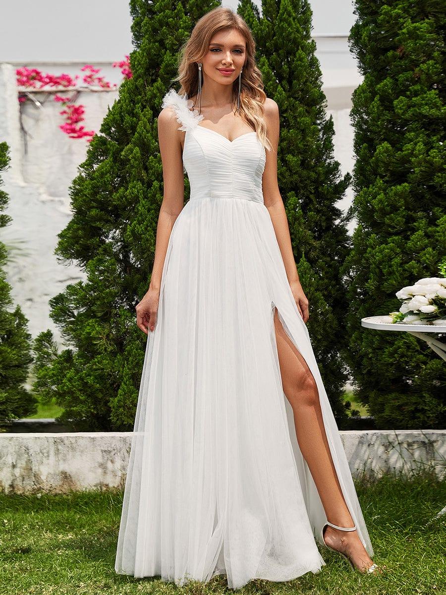 One Shoulder Corset Tulle A-Line Bridesmaid Dress with Slit