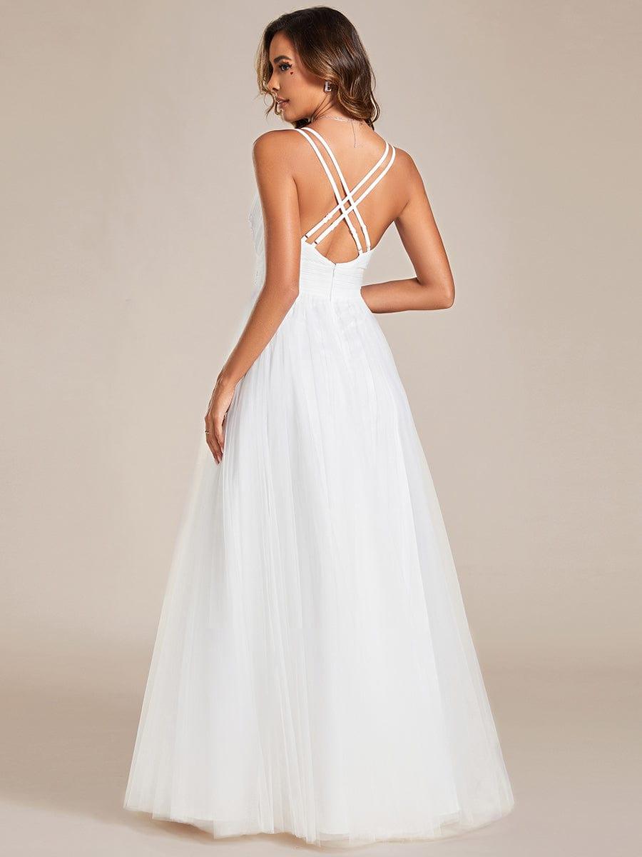 V-Neck Pleated Applique Tulle A-Line Bridesmaid Dress