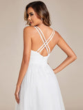 V-Neck Pleated Applique Tulle A-Line Bridesmaid Dress