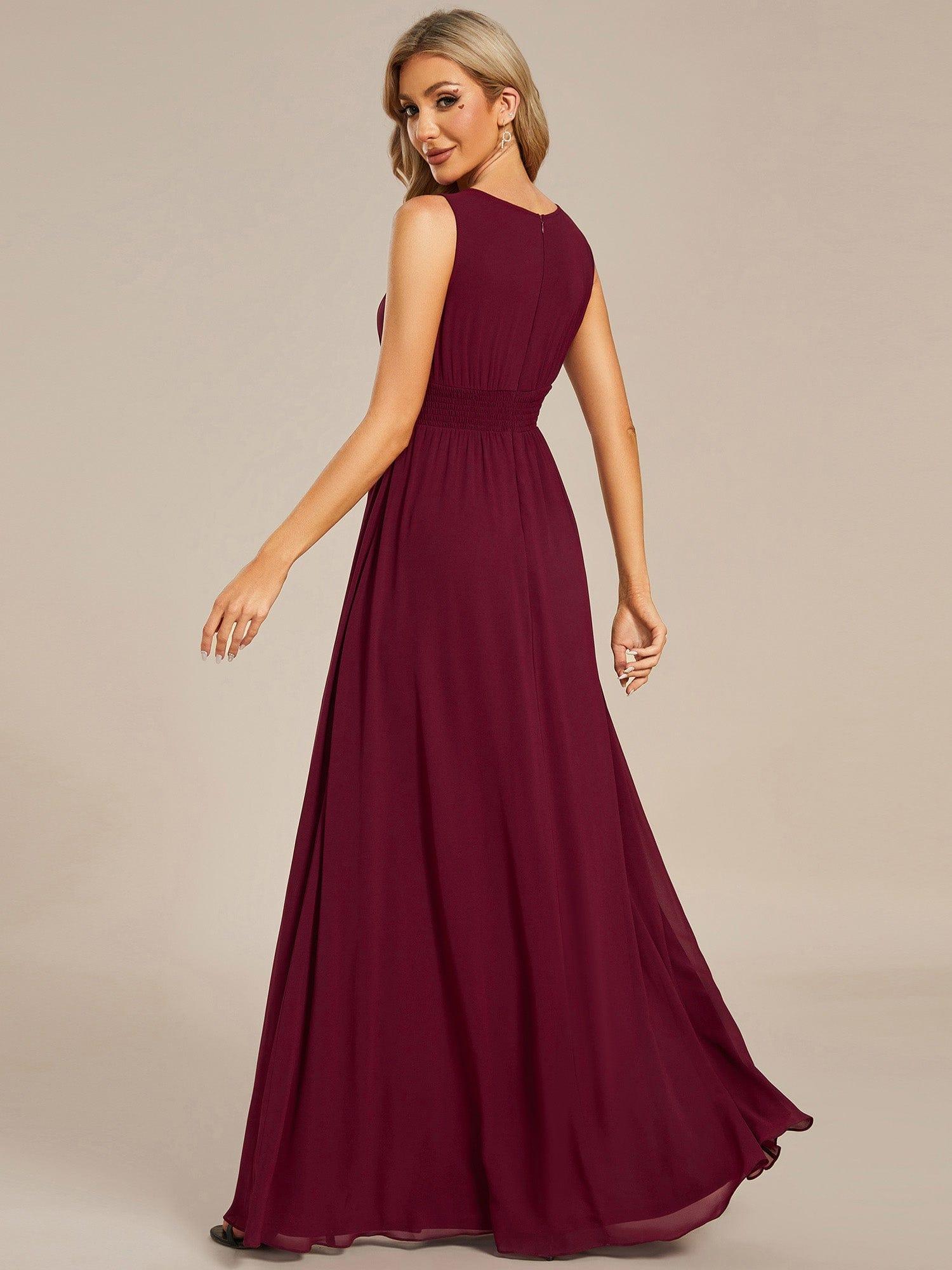 Classic Jewel Sleeveless Pleated Chiffon Bridesmaid Dress