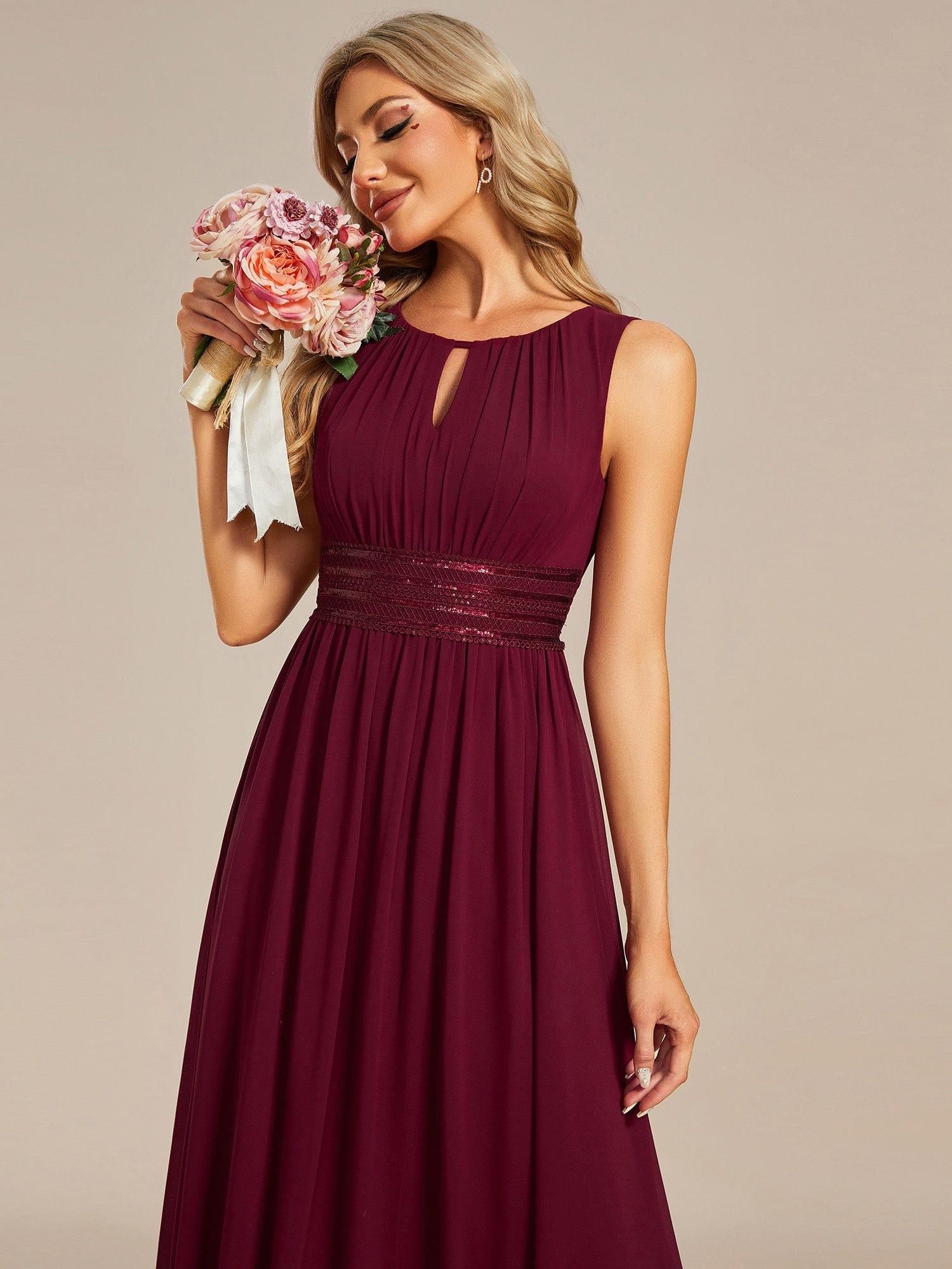 Classic Jewel Sleeveless Pleated Chiffon Bridesmaid Dress