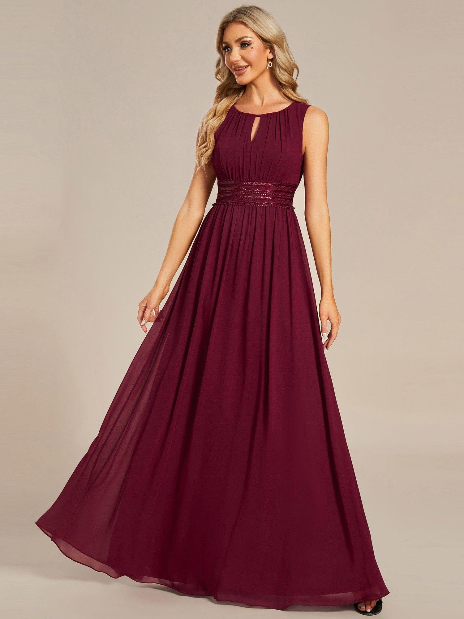 Classic Jewel Sleeveless Pleated Chiffon Bridesmaid Dress