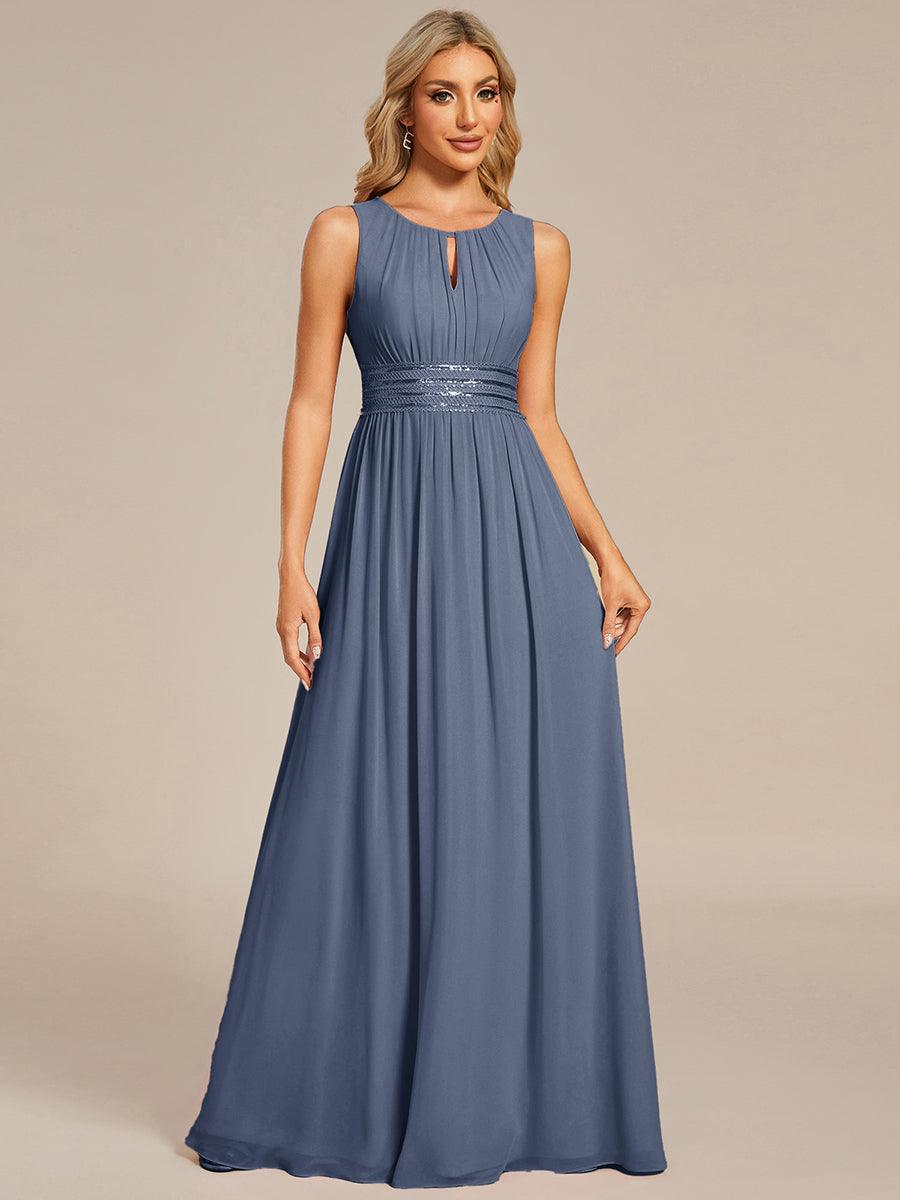 Classic Jewel Sleeveless Pleated Chiffon Bridesmaid Dress