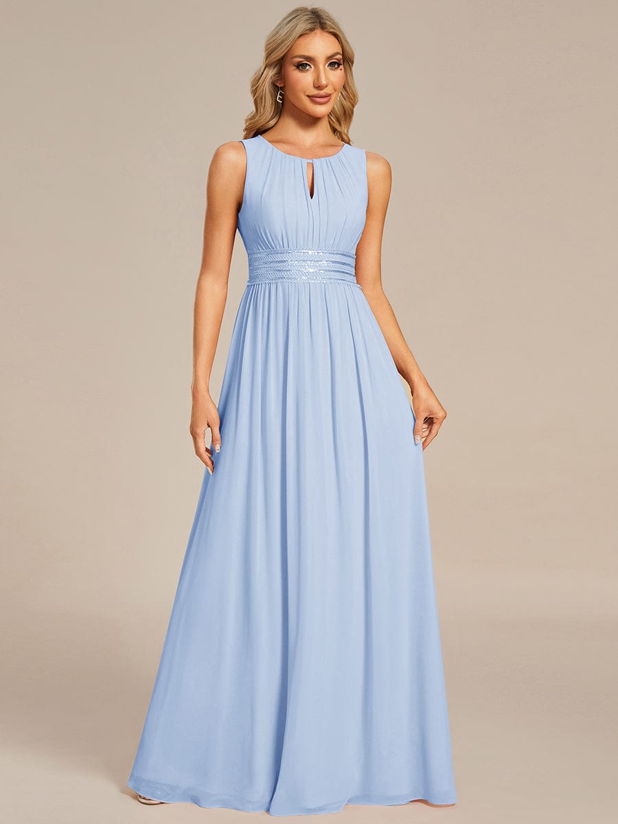 Classic Jewel Sleeveless Pleated Chiffon Bridesmaid Dress