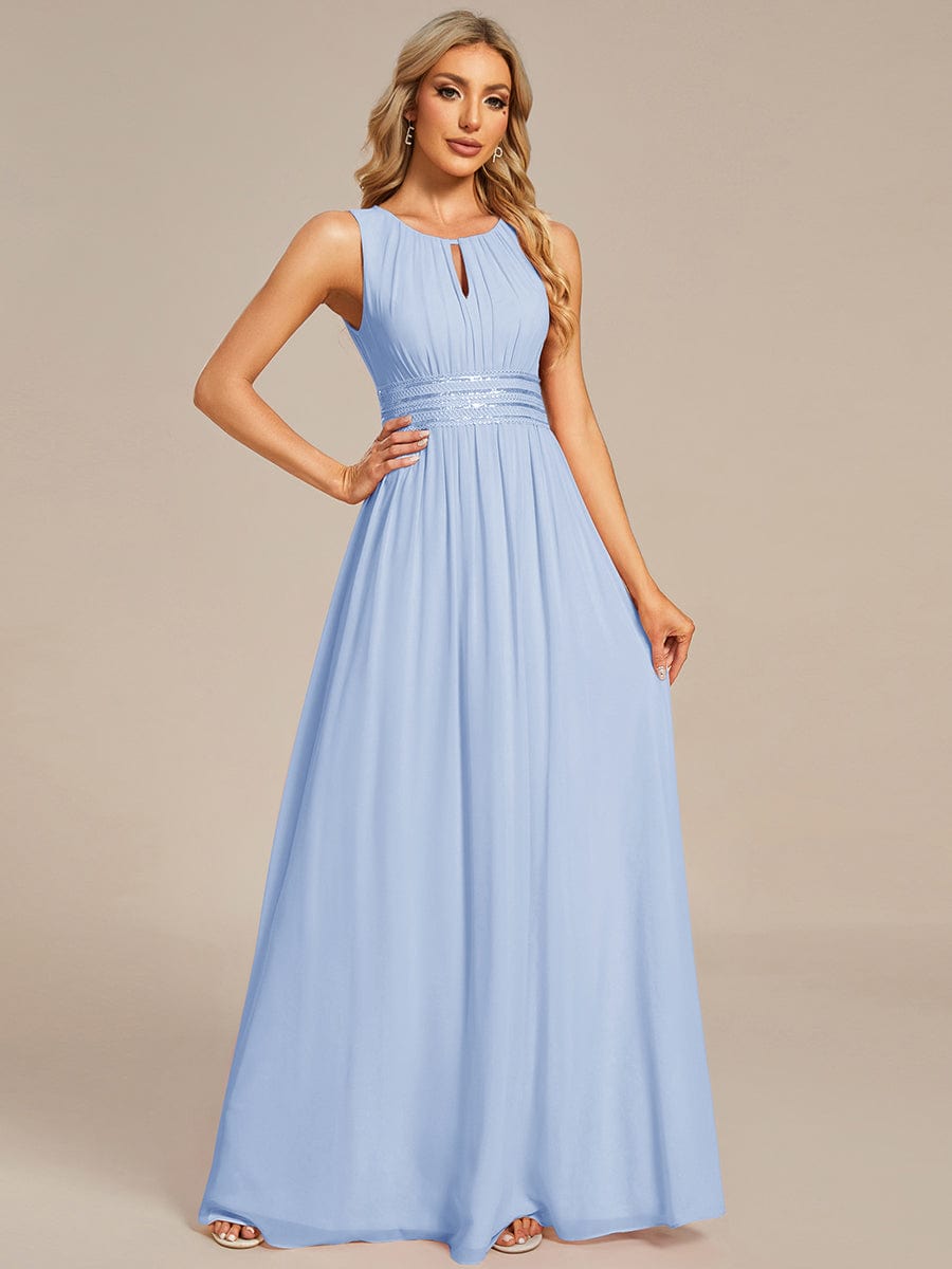 Classic Jewel Sleeveless Pleated Chiffon Bridesmaid Dress