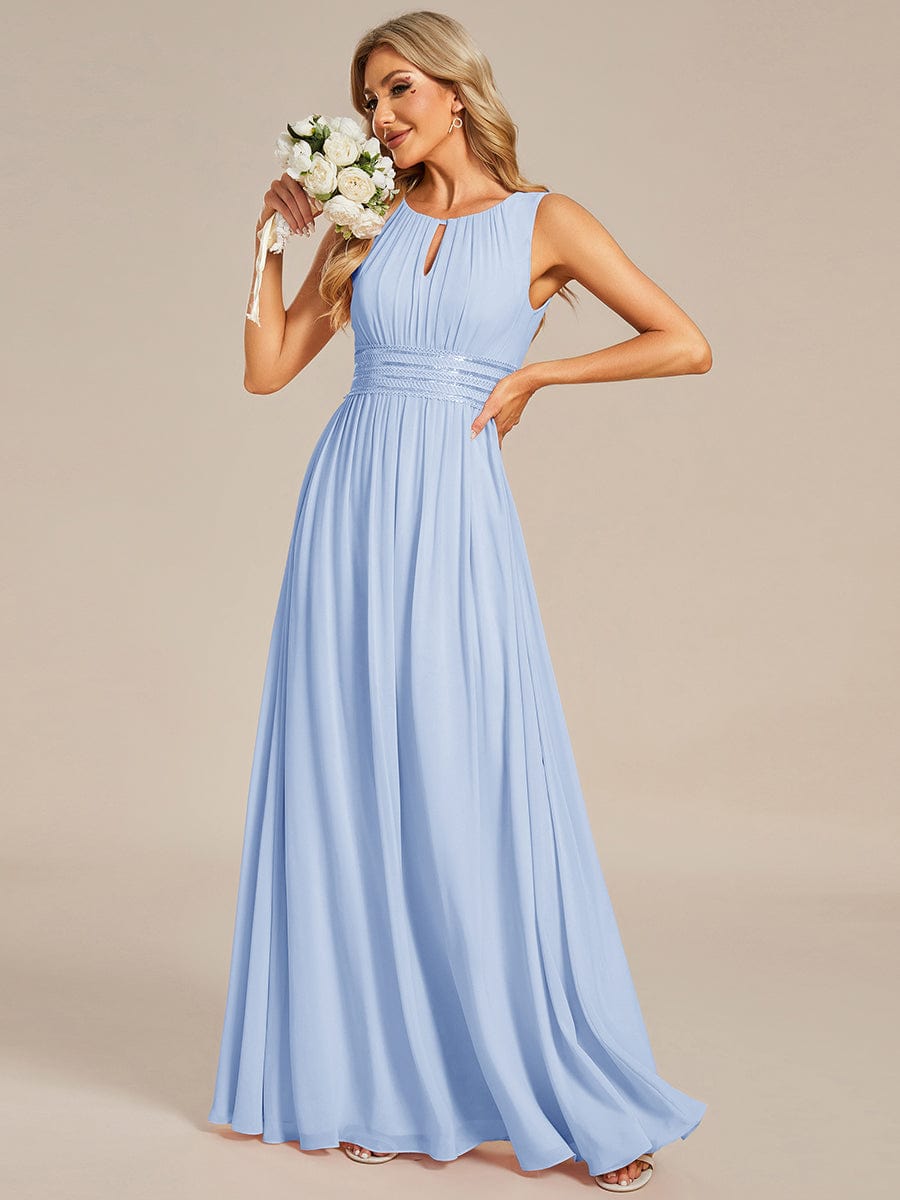 Classic Jewel Sleeveless Pleated Chiffon Bridesmaid Dress